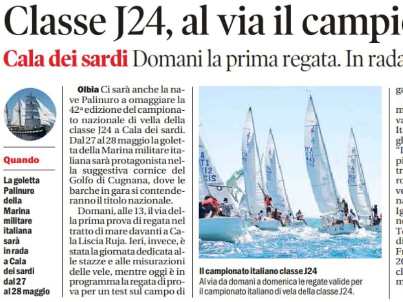 Articolo de La Nuova Sardegna in cui si parla della Classe J24